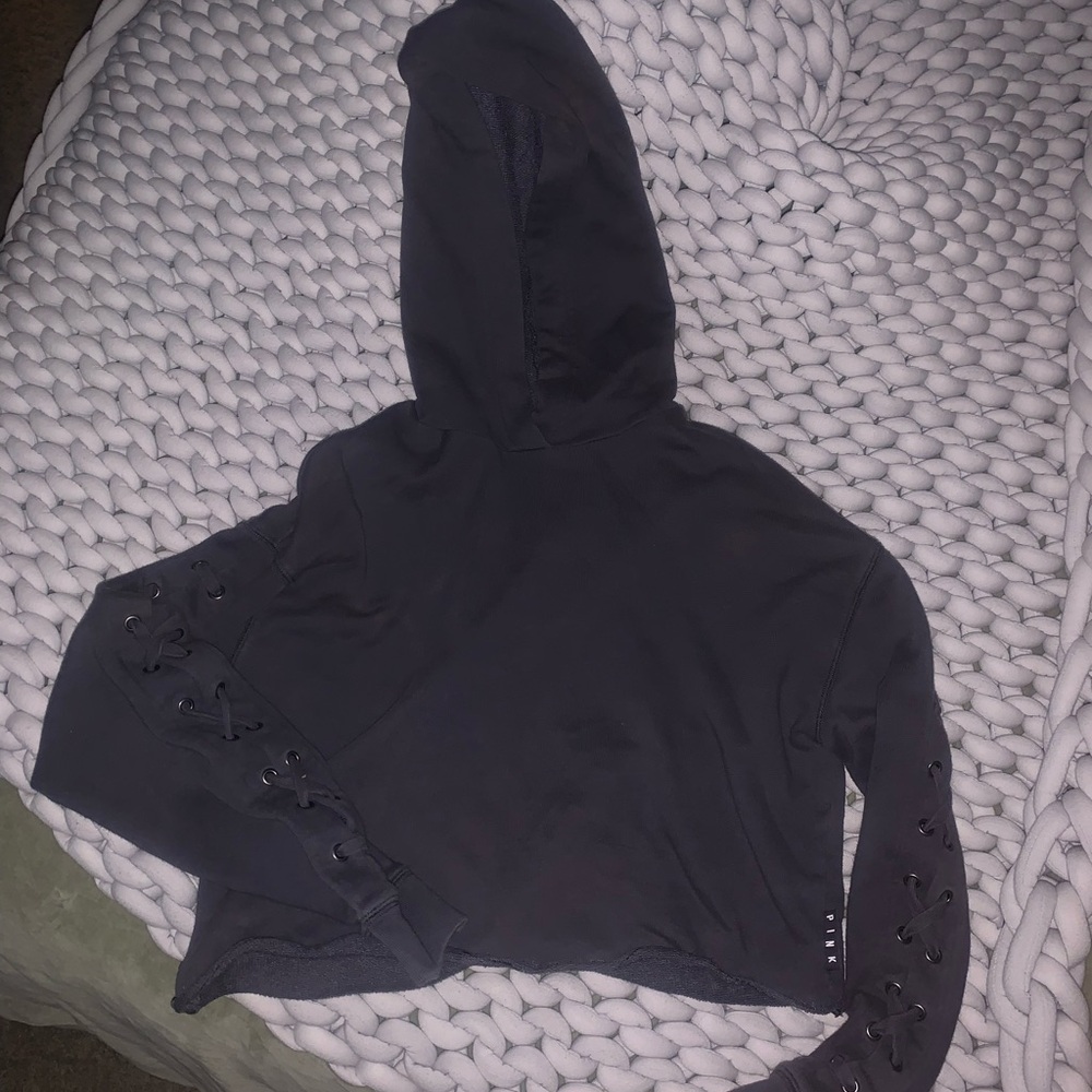 PINK Victoria's Secret Black Crop Hooded Sweatshirt
